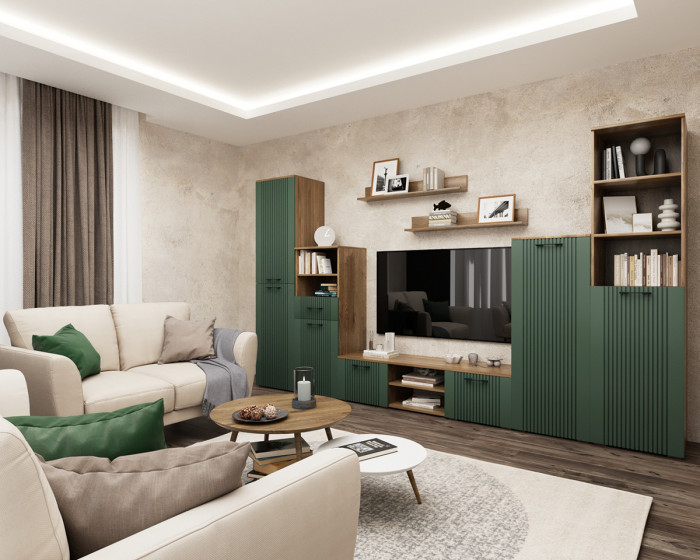 Модульная гостиная "Монреаль" - Дуб канзас/Зеленый матовый