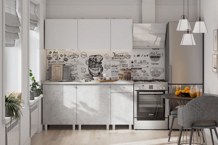 Кухонный гарнитур КГ 1 (1.6 м), Белый, Цемент светлый