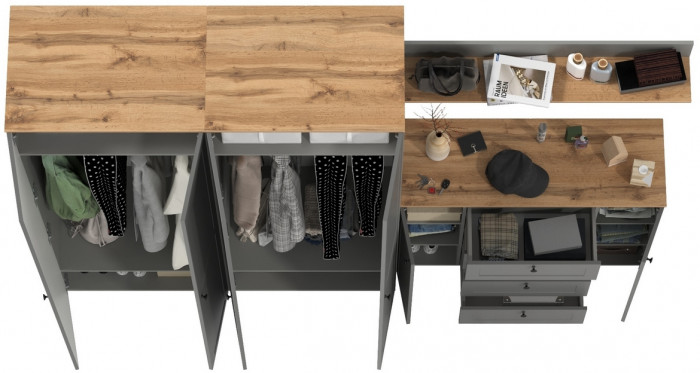 Остин Прихожая 73, цвет серый графит/дуб крафт золотой, ШхГхВ 280х54,3х229,6 см., универсальная сборка