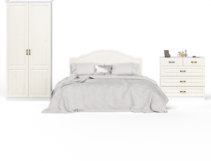 Ливерпуль Спальня № 4 Кровать 11.08ОСН + Шкаф 13.134 + карниз + Комод 10.103, ясень ваниль/белый