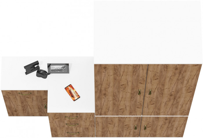 Лидер-8 Шкаф МД 19Б + Тумба МД 3.15 + Тумба МД 3.16, белый шагрень/крафт золото