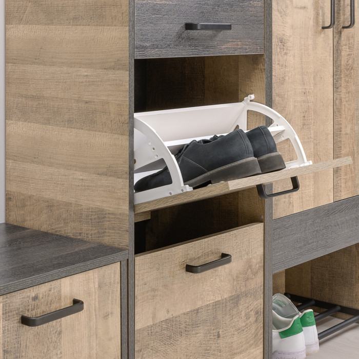 Трувор Прихожая 156, цвет дуб гранж песочный/интра, ШхГхВ 209х37х195 см., универсальная сборка