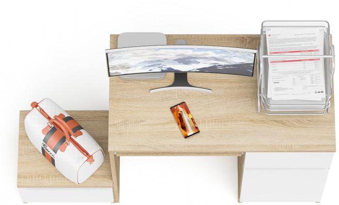 Мори Стол компьютерный МС-1 правый + Тумба ТМП400.1, цвет дуб сонома/белый, ШхГхВ 130,4х50х76,6 см., выдвижной ящик справа, НЕ универсальная сборка