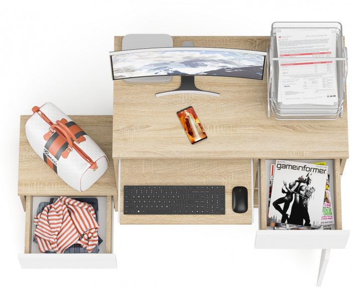 Мори Стол компьютерный МС-1 правый + Тумба ТМП400.1, цвет дуб сонома/белый, ШхГхВ 130,4х50х76,6 см., выдвижной ящик справа, НЕ универсальная сборка