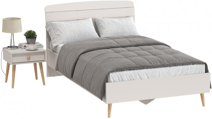 Афина Спальня Кровать 1200 + Тумба прикроватная, кашемир серый