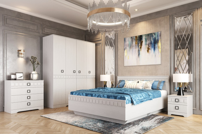 Модульная спальня "Римини" - Белый текстурный/Дуб полярный