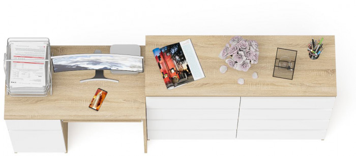 Мори Стол компьютерный МС-1 левый + Комод МК1200.8, цвет дуб сонома/белый, ШхГхВ 210,4х50х94 см., выдвижной ящик слева, НЕ универсальная сборка