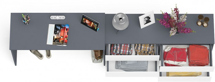 Мори Стол письменный МСП1200.1 + Комод МК1380.6, цвет графит/белый, ШхГхВ 258,4х50х76,6 см., универсальная сборка