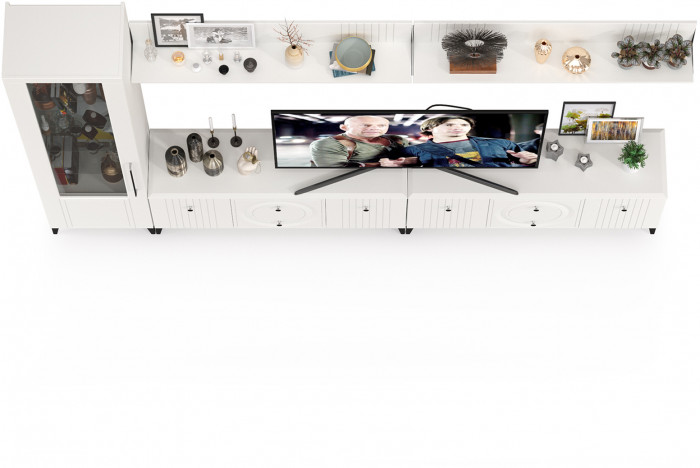 Валенсия Гостиная № 080, цвет ЛДСП белый шагрень/МДФ белый шагрень, ШхГхВ 321,2х38,3х225,2 см., универсальная сборка