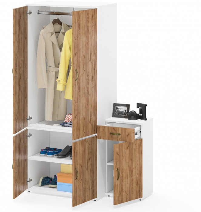 Лидер-8 Шкаф МД 19Б + Тумба МД 3.15, белый шагрень/крафт золото