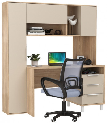 Стол компьютерный Комфорт 12.95N + кресло 103 серое, цвет дуб сонома/сатин, ШхГхВ 162х60,3х180 см., НЕ универсальная сборка