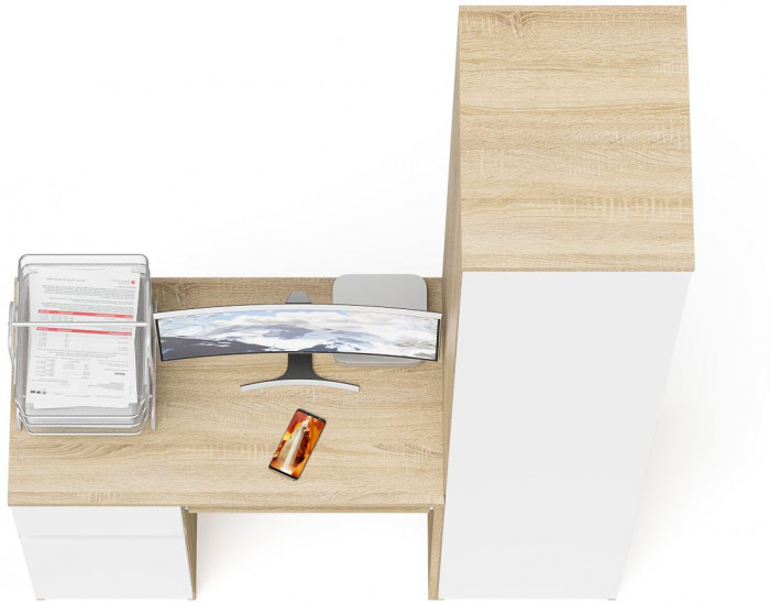 Мори компьютерный стол МС-1 левый + Пенал МШ400.1, дуб сонома/белый