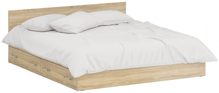 Кровать с ящиками 1800 + Пенал Стандарт, цвет дуб сонома, ШхГхВ 183,5х203,5х70 + 45х52х200 см., сп.м. 1800х2000 мм., без матраса, основание есть