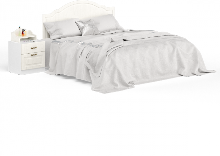 Ливерпуль Кровать 11.08 + основание + ножки + Тумба 08.146 + Полка 10.117, цвет ясень ваниль/белый, ШхГхВ 266х204х112 см, 1600х2000 мм, б/м, орт. есть