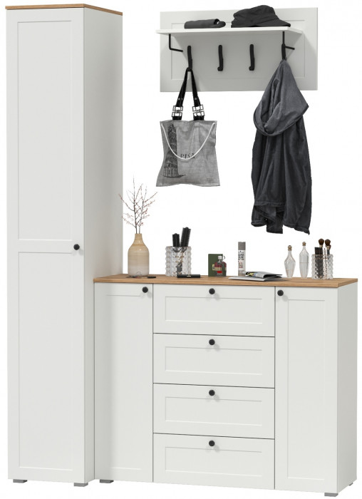 Остин Прихожая 21, белый шагрень/дуб крафт золотой