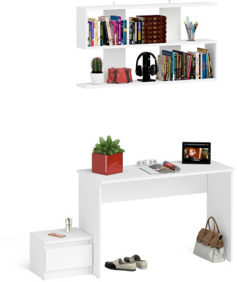 Мори Стол письменный МСП1200.1 + Тумба ТМП400.1 + Полка 1200, цвет белый, ШхГхВ 160,8х50х209,6 см., универсальная сборка