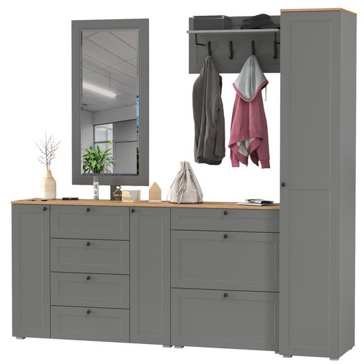 Остин Прихожая 57, цвет серый графит/дуб крафт золотой, ШхГхВ 240х54,3х229,6 см., универсальная сборка