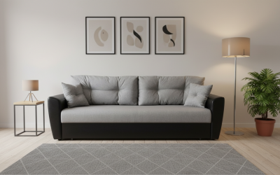 Диван-еврокнижка Амстердам, 160х195, пружинный блок, рогожка/экокожа, серый