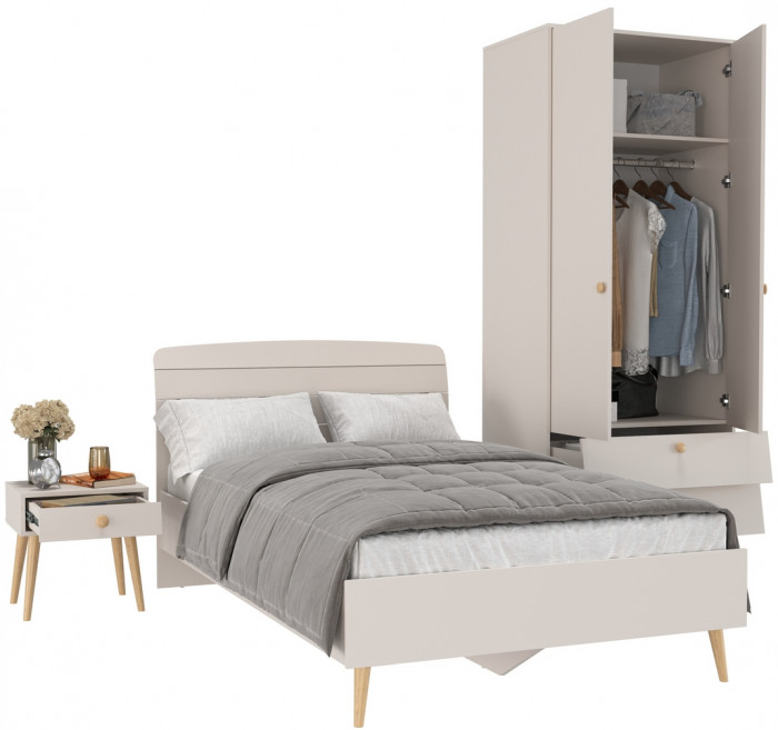 Афина Спальня Кровать 1200 + Шкаф 2-х дверный + Тумба, кашемир серый