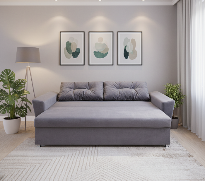 Диван-еврокнижка Амстердам L, 145х190, велюр серый