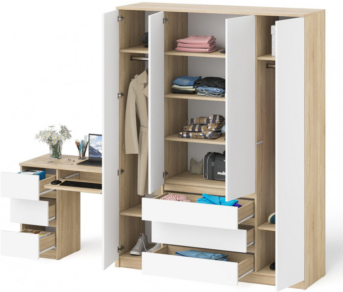 Мори компьютерный стол МС-6 левый + Шкаф МШ1600.1, дуб сонома/белый