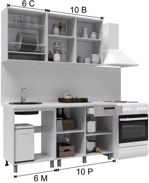 Кухонный гарнитур Григгс 1,6м камень светлый/камень темный