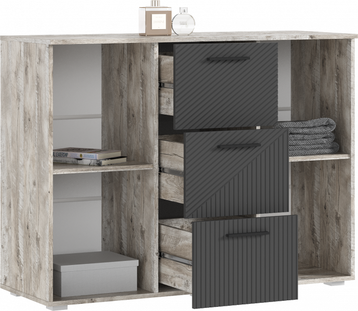 Сильвия Комод (3 ящика/2 двери) 1200, Браш Графит/Дуб Юкон