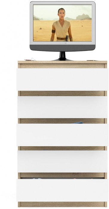 Мори Комод МК700.5, цвет дуб сонома/белый, ШхГхВ 70,4х41х114 см.