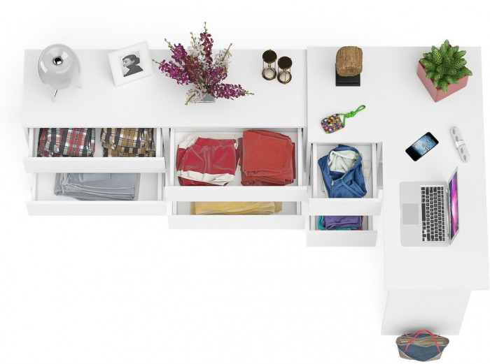 Мори Стол компьютерный МС-16 левый + Комод МК1380.6, цвет белый, ШхГхВ 262,4х84,9х76,6 см., выдвижные ящики слева, НЕ универсальная сборка