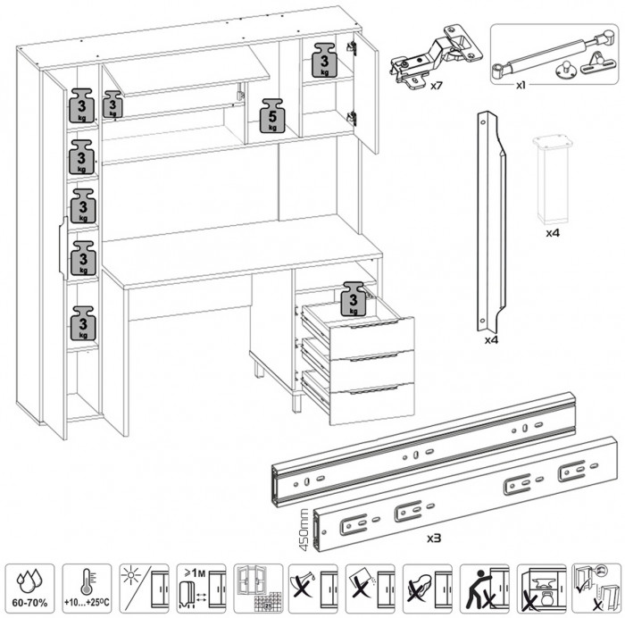 Стол компьютерный Комфорт 12.95N + кресло 103 серое, цвет дуб сонома/тёмно-серый, ШхГхВ 162х60,3х180 см., НЕ универсальная сборка