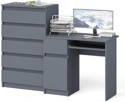 Мори Стол компьютерный МС-1 левый + Комод МК700.5, цвет графит, ШхГхВ 160,4х50х114 см., выдвижной ящик слева, НЕ универсальная сборка