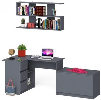 Мори Стол компьютерный МС-16 левый + Тумба МА900.1 + Полка 1200, цвет графит, ШхГхВ 214,8х84,9х209,6 см., НЕ универсальная сборка