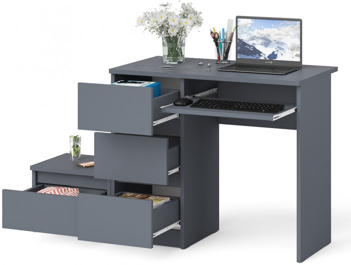 Мори Стол компьютерный МС-6 левый + Тумба ТМП400.1, цвет графит, ШхГхВ 130,4х50х76,6 см., выдвижные ящики слева, НЕ универсальная сборка