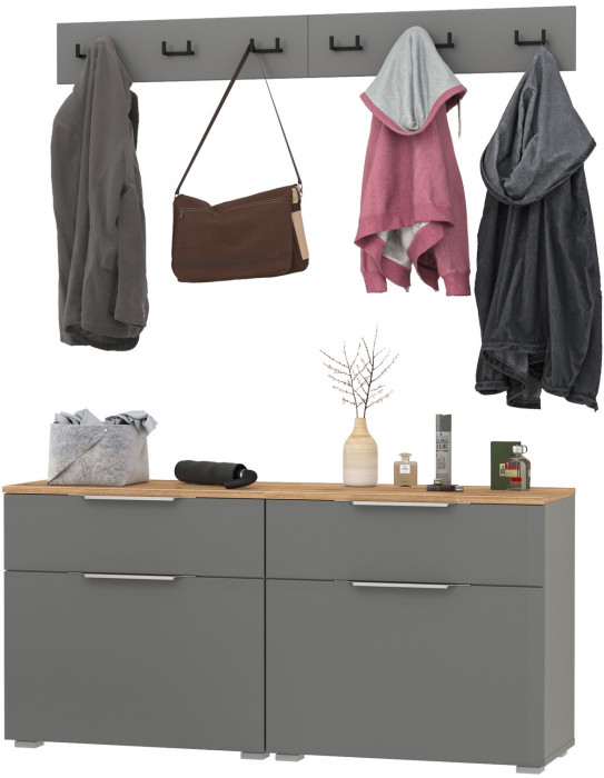 Октава Прихожая 05, цвет серый графит/дуб крафт золотой/фасады МДФ серый графит, ШхГхВ 129,8х35,4х180 см.