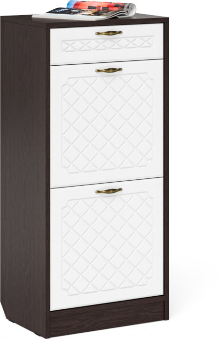 Прихожая П-6 Компоновка № 24, цвет венге/фасады МДФ белое дерево фрезеровка ромб, ШхГхВ 90х35х210 см., универсальная сборка