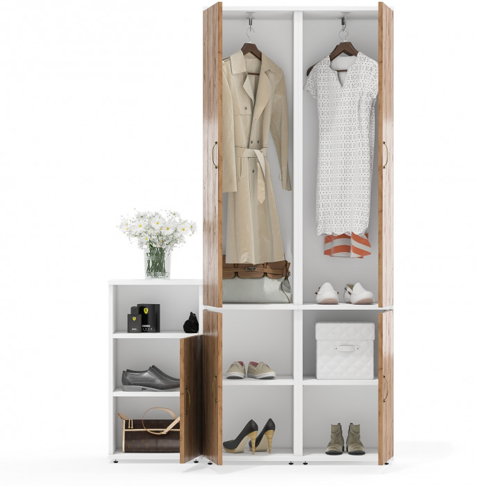 Лидер-8 Пенал МД 21Б + Пенал МД 21Б + Тумба МД 3.19, белый шагрень/крафт золото