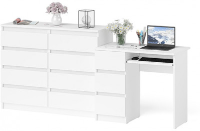 Мори компьютерный стол МС-6 левый + Комод МК1200.8, белый