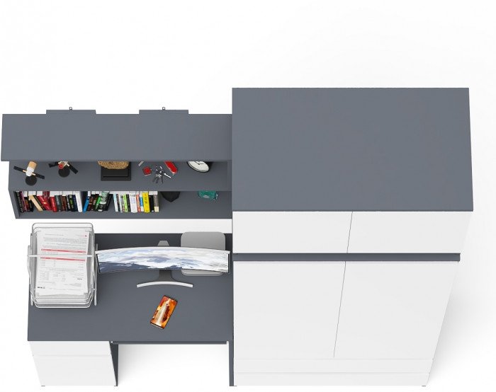 Мори Стол компьютерный МС-1 левый + Шкаф МШ900.1 + Антресоль МА900.1 + Полка 900, цвет графит/белый, ШхГхВ 180,4х50,4х234,2 см., НЕ ун. сб.