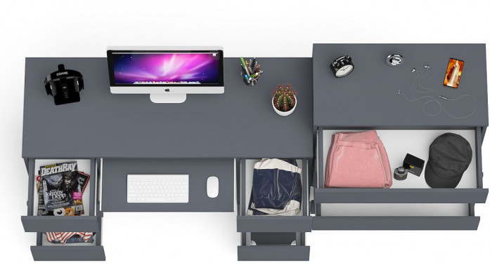 Мори Стол компьютерный МС-2 + Комод МК800.4, цвет графит, ШхГхВ 215,8х50х94 см., универсальная сборка