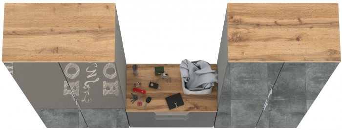 Октава Прихожая 24, цвет серый графит/дуб крафт золотой/фасады МДФ серый графит, ШхГхВ 193,7х35,4х197,6 см., универсальная сборка