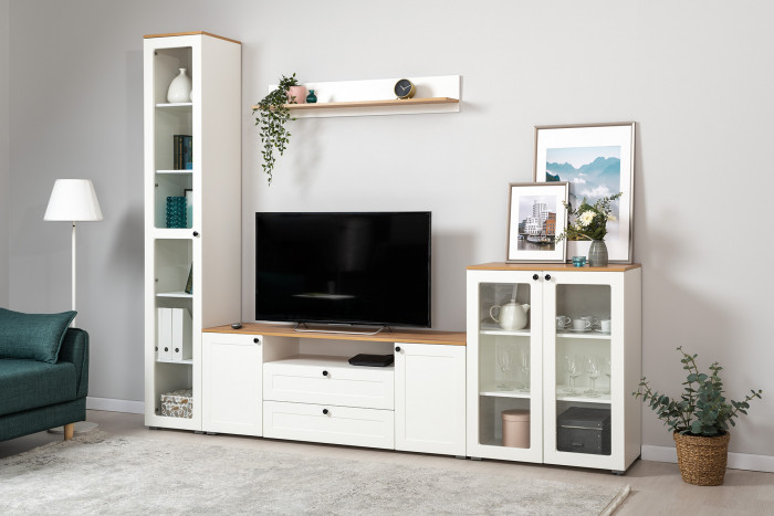 Остин 16.484 Полка, цвет белый шагрень/дуб крафт золотой, ШхГхВ 120х20х21,6 см.