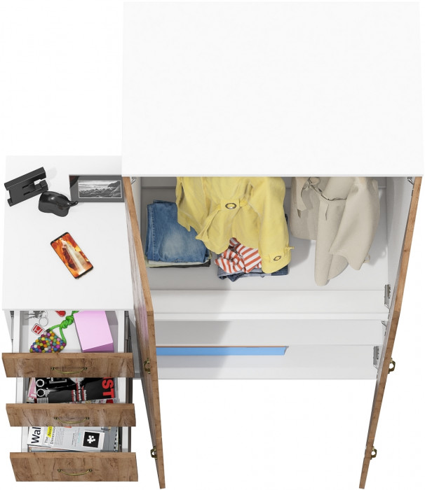 Лидер-8 Шкаф МД 19Б + Тумба МД 3.16, белый шагрень/крафт золото