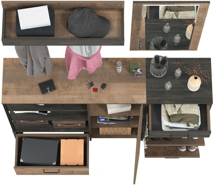 Трувор Прихожая 166, цвет дуб гранж песочный/интра, ШхГхВ 159х37х195 см., универсальная сборка