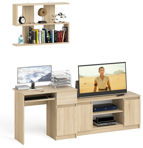 Мори компьютерный стол МС-1 правый + Тумба МТВ1200.1 + Полка 900, дуб сонома