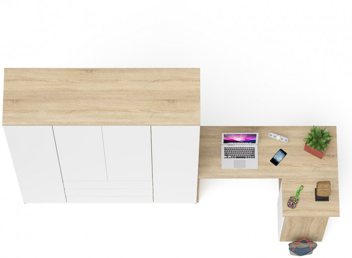 Мори компьютерный стол МС-16 правый + Шкаф МШ1600.1, дуб сонома/белый