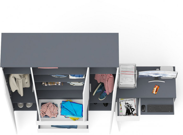 Мори Стол компьютерный МС-1 левый + Шкаф МШ1600.1, цвет графит/белый, ШхГхВ 250,4х50,4х209,6 см., выдвижной ящик слева, НЕ универсальная сборка