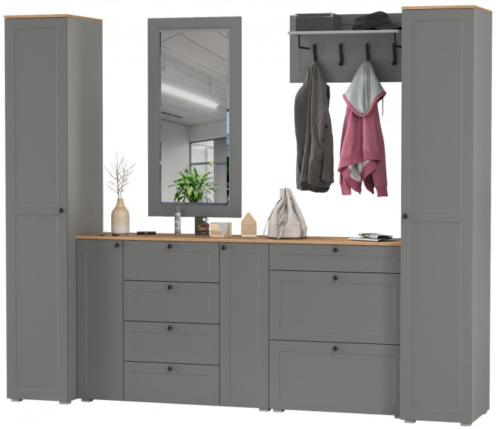 Остин Прихожая 58, цвет серый графит/дуб крафт золотой, ШхГхВ 280х54,3х229,6 см., универсальная сборка