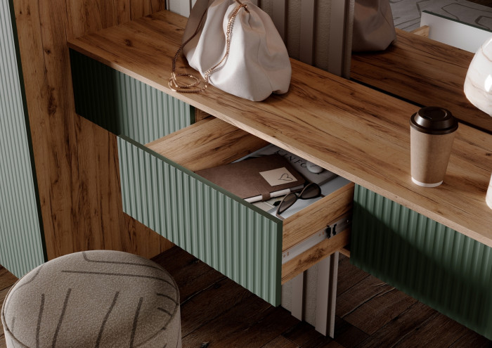 Тумба косметическая со шкафом 2х-ств Марвэл, Крафт золотой/Браш мени грин