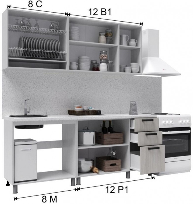 Кухонный гарнитур Кампео 2,0м Белый снег/Бриз