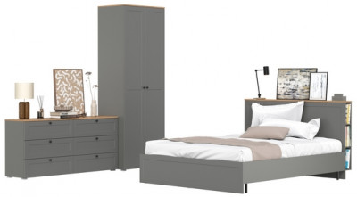 Остин 11.53 Кровать + ортопед + 13.224 Шкаф + 16.240 Комод, серый графит/дуб крафт золотой